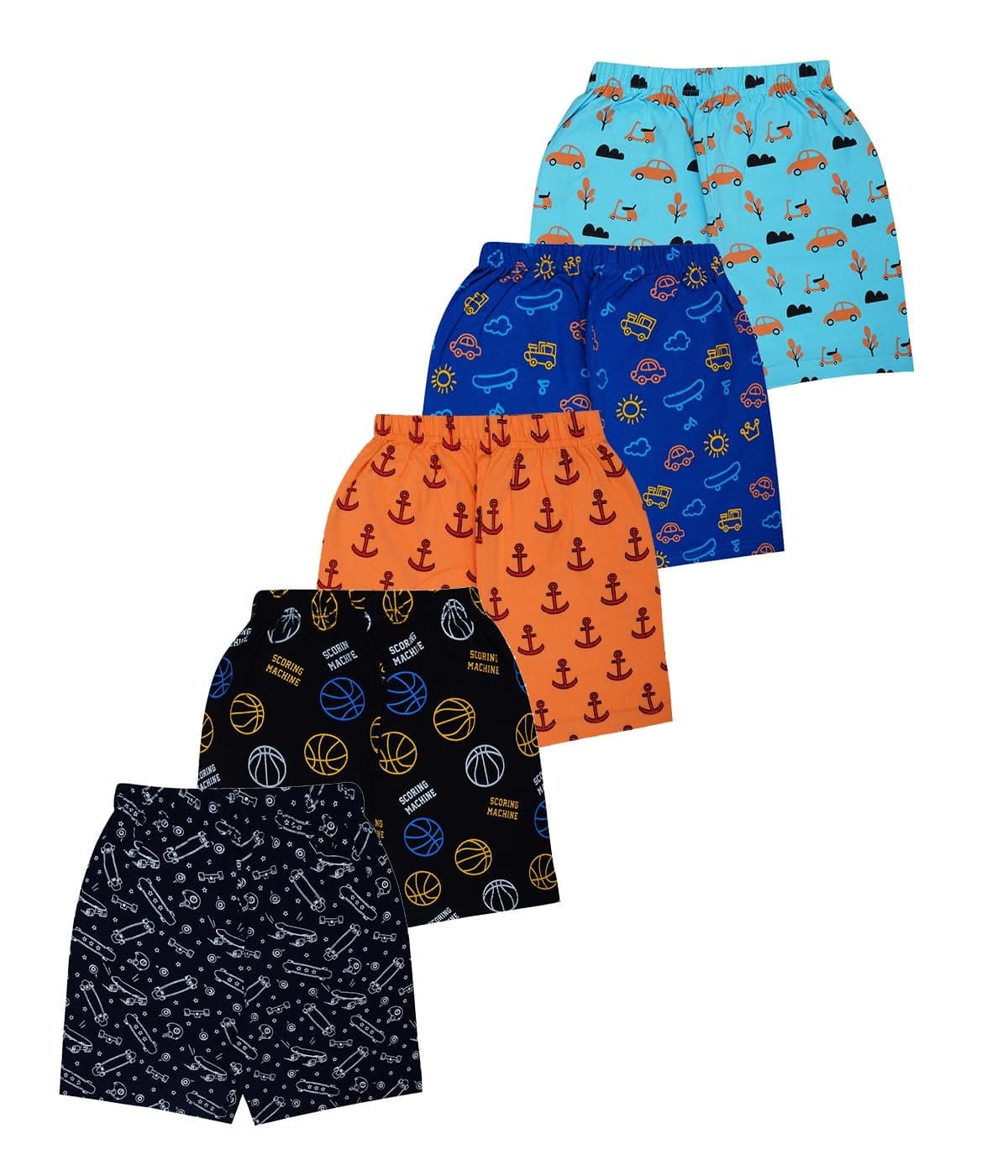 T2F Boys Cotton Printed Shorts(Pack of 5)