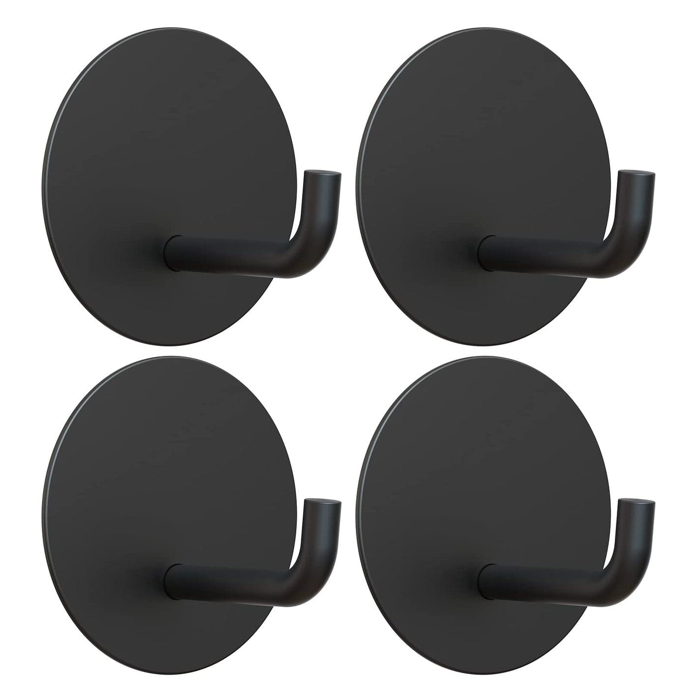 VISV Adhesive Hooks Small Metal Shower Wall Stick on Hooks Waterproof 2 Extra Adhesive Strips Round Black 4 Pcs