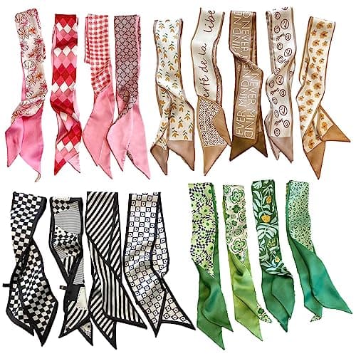 QTMY 17 Pack Purse Scarf for Bags Silk Head Scarf for Hair Handbag Women Scarfs Band Hair Neck Scarves Fashion Gifts (1)