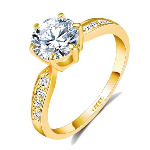 QJLE Dainty 18K Gold Plated Rings for Women 1.5 CT Cubic Zirconia CZ Fake Diamond Ring Engagement Promise Eternity Womens Wedding Rings Size 10