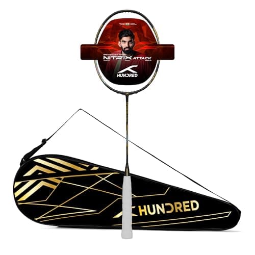 Hundred Nitrix Attack 4U Badminton Racket | Carbon Fibre Shaft | Lightweight 4U | Max Tension 32lbs | Flexible Shaft | Head-Heavy Balance | All-Round/Attack Play | Full Cover Included