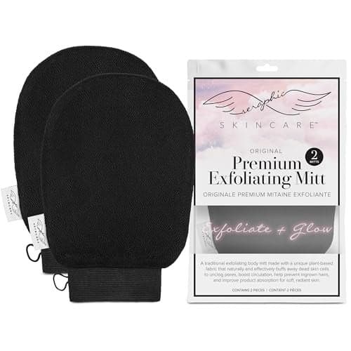 Seraphic Skincare Original Premium Exfoliating Mitt for Body 2pc 100 Vegan Viscose Traditional Body Scrub Glove Kessa Korean Washcloth Body Exfoliator for SelfTan Removal Keratosis Pilaris