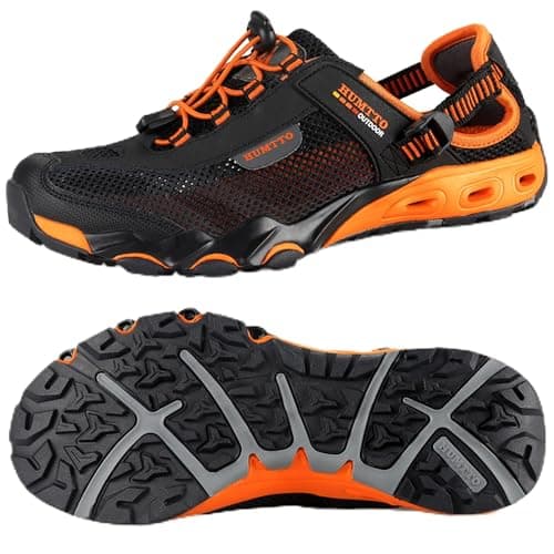 HUMTTO Men's Amphibious Water Shoes - Outdoor Hiking Sandals for Men Summer Non-Slip Quick Drying Water Sandals River Shoes 12 Black