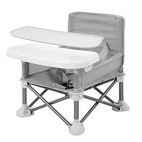 PandaEar Portable Baby Seat Travel Compact Fold with Straps for IndoorOutdoor Use Great for Camping Beach Lawn Toddlers Kids Boys Girls Grey with Placemat