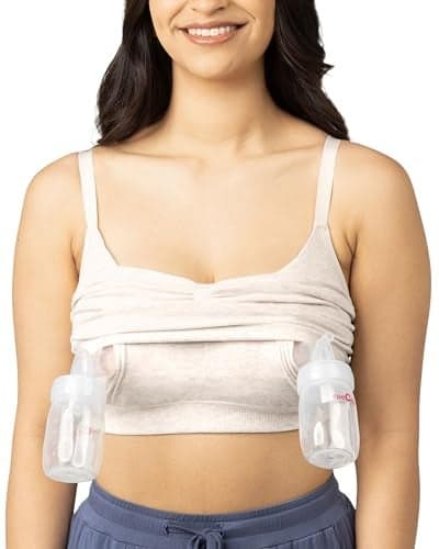 Kindred Bravely Sublime Sleep Pumping Bra Hands Free, Adjustable Pumping & Nursing Bra with EasyClip for All Breast Pumps (Oatmeal Heather, Large Busty)