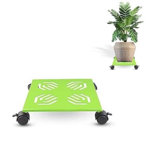 Sharpex Pack of 1 Metal Caddy Iron Dolly on Round Rack Rustproof Sturdy Potted Indoor Outdoor Plant Stand/Trolley with Locking Wheels for Balcony, Living Room, Home and Garden (Green)