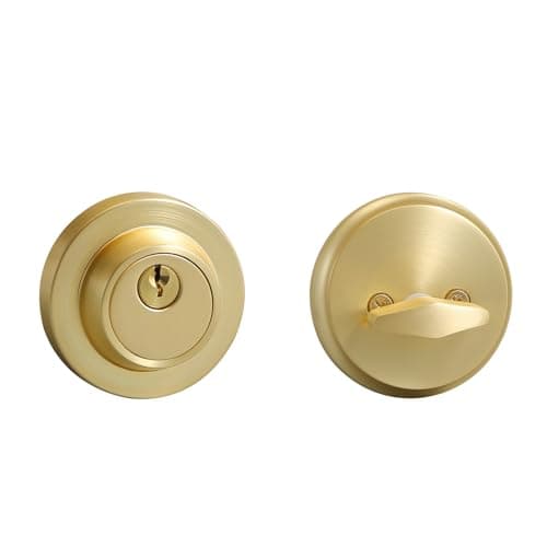 YAGU Contemporary Round Single Cylinder Deadbolt Lock for Front Door Entrance Modern High Security Heavy Duty Pack of 1 Satin Brass Finish