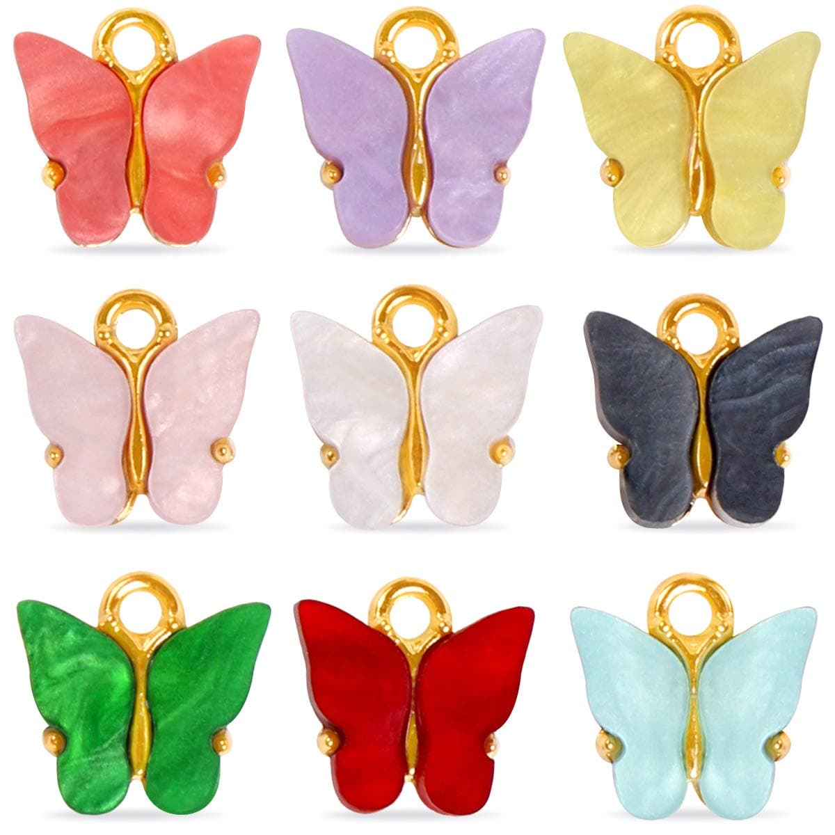 KISSBUTY 36 PCS Fashion Butterfly Pendants Charms 9 Colors Mixed Acrylic Butterflies Charms Keychain Necklace Pendants for Women DIY Jewelry Making Crafting