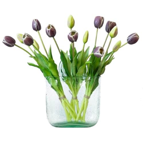 DUYONE 15pcs Artificial Tulips Flowers, Latex Bouquet, Fake Tulips for Office Wedding Party Home Kitchen Garden Decoration-B Dark Plum