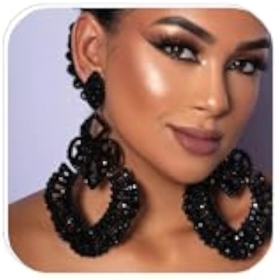 Large Black Rhinestone Earrings for Women Prom Chandelier Drop Statement Earrings Costume Jewelry, Big Size, Copper, crystal