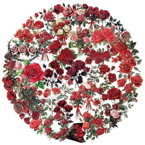 50PCS Red Rose Stickers Aesthetic PET Transparent Stickers Vintage Rose Decals Waterproof Decorative Decals for Scrapbook DIY Crafts Album Bullet Journal Planner Water Bottles Phone Cases Laptops