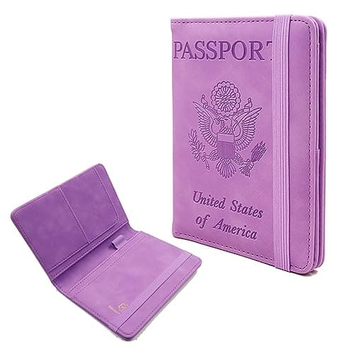 Melsbrinna Premium Leather Passport Holder Covers Case, Waterproof Rfid Blocking Travel Wallet Passport Holder with Pen Holder, Cute Passport Book for Women/Men (Purple)