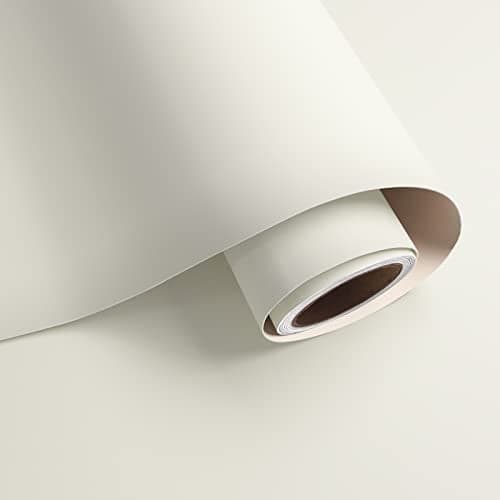 VaryPaper 15.7''x78.7'' Matte Off White Contact Paper for Cabinets Walls Self Adhesive Removable White Wallpaper Peel and Stick Waterproof Cream White Wall Paper for Bedroom Bathroom Kids Room Nursery
