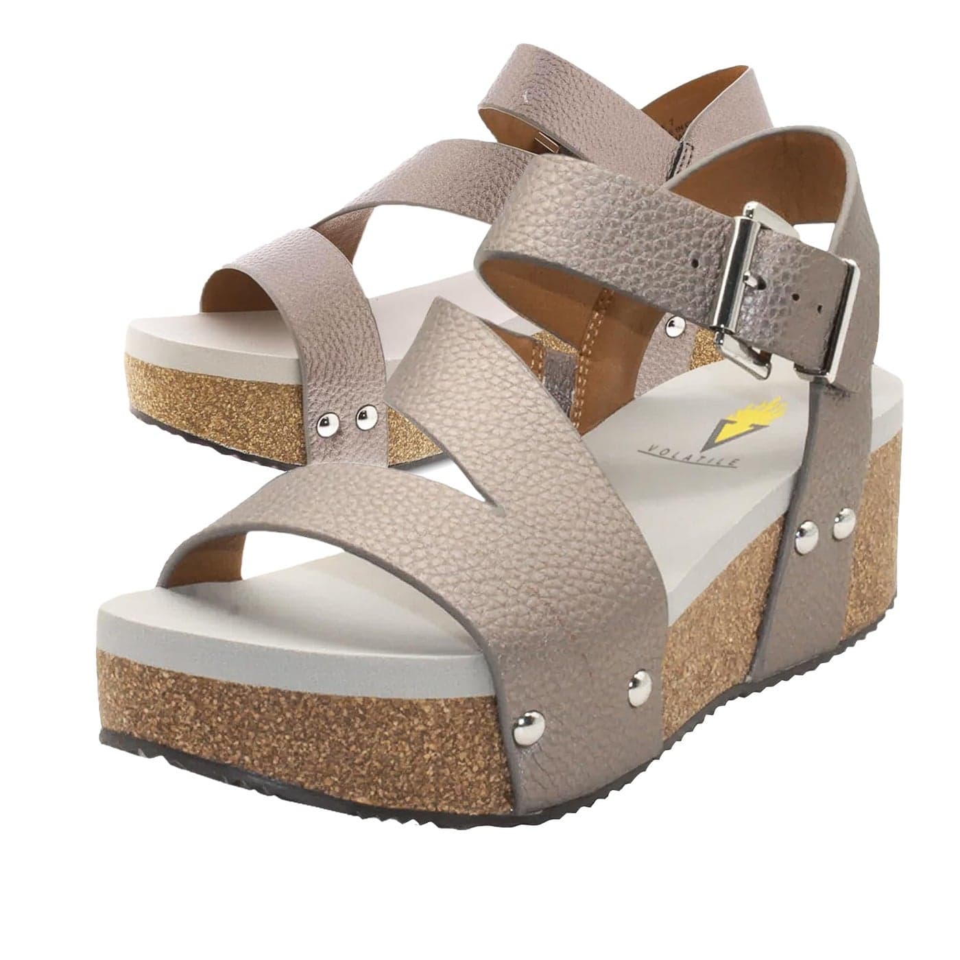 VOLATILE Womens Multi Strap Sandal Wedge Pewter 8