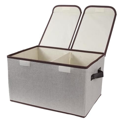 Tcbelosion Foldable Fabric Storage Box 165 x 118 x 98 inches L x W x H with DoubleLid Dividers Large Organizer for Home Closet OfficeGrey