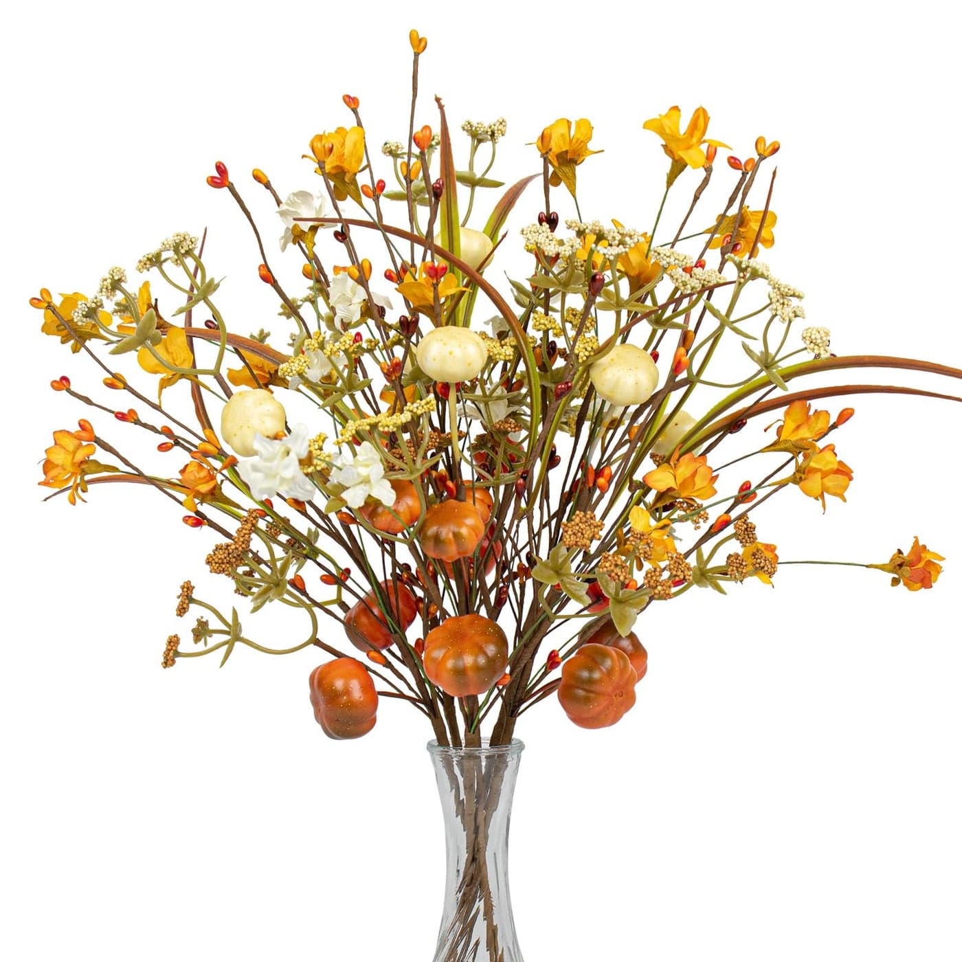 JINGHONG 6 PCS 17 Inch Fall Floral Stems Artificial Autumn Flower Picks Pumpkin Sticks Branches with Pip Berries for Thanksgiving Day Harvest Festival Centerpieces Flower Arrangements DIY Crafts
