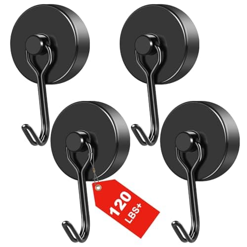 MIKEDE Black Magnetic Hooks Heavy Duty 120LB Swivel Swing Strong Magnetic Hooks CruiseNeodymium Hook Magnets for Hanging Home Workplace Metal Door Office and Garage Pack of 4