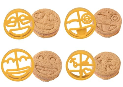 Emoji Sandwich Cutters 4 Pack Set for DIY Bread Shapes Pancakes Cookies More BPA Free Decruster Suitable for Kids Easily Fits in Lunch Boxes Bags Bento Officially Licensed by Emoji