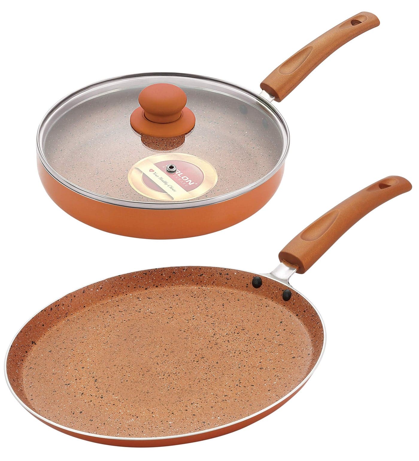 Nirlon Ultimate Induction Base Dishwasher Safe Non Stick Aluminium 3 Piece Cooking Set {1 Flat Dosa Tawa 260mm|1 Fry Pan 240mm - 1.5 Liter|1 Glass Lid}