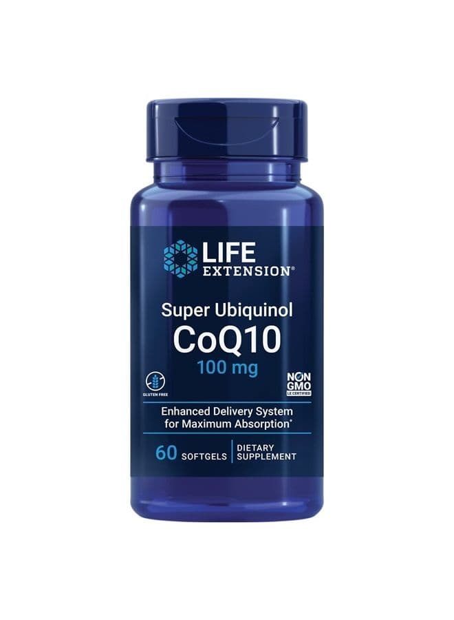 Super Ubiquinol CoQ10 100 mg – For Heart Health & Anti-Aging - Cholesterol & Energy Management Supplement – Coenzyme Q10 for Organs - Gluten-Free, Non-GMO – 60 Softgels