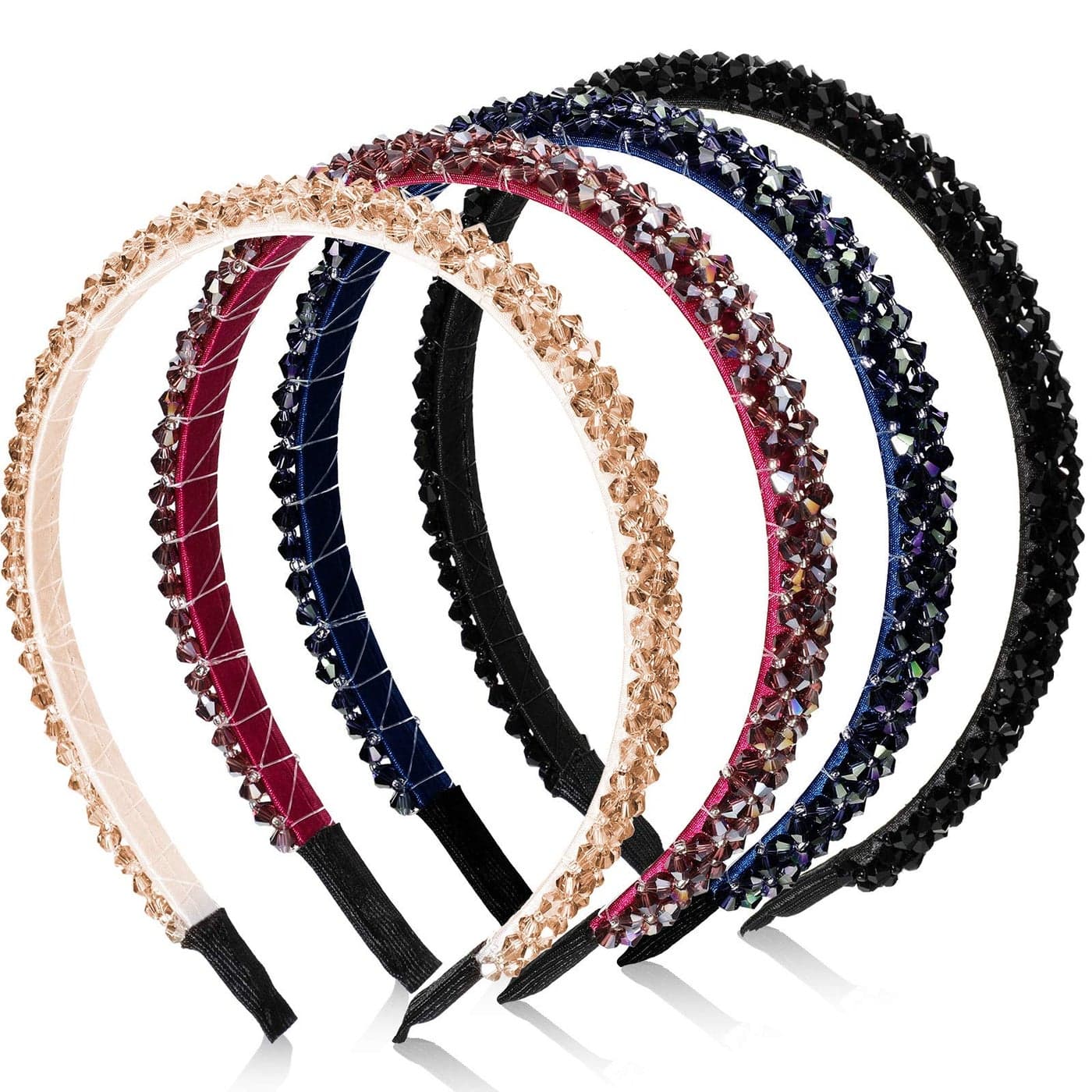 Crystal Rhinestone Beaded Headbands 4 Pieces Shiny NonSlip Bling Hair Accessories for Women and Girls Purple Black Champagne Navy Blue 12 cm 05 Inch