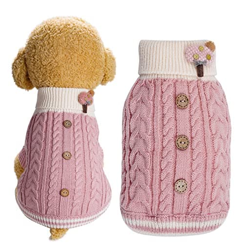 Topbuti Dog Sweater Turtleneck Knitwear Doggie Pullover Sweater Doggy Winter Coat Warm Pet Clothes Puppy Holiday Clothing Buttons Knitted Outfits for Small Cats Dogs Cold Weather Small