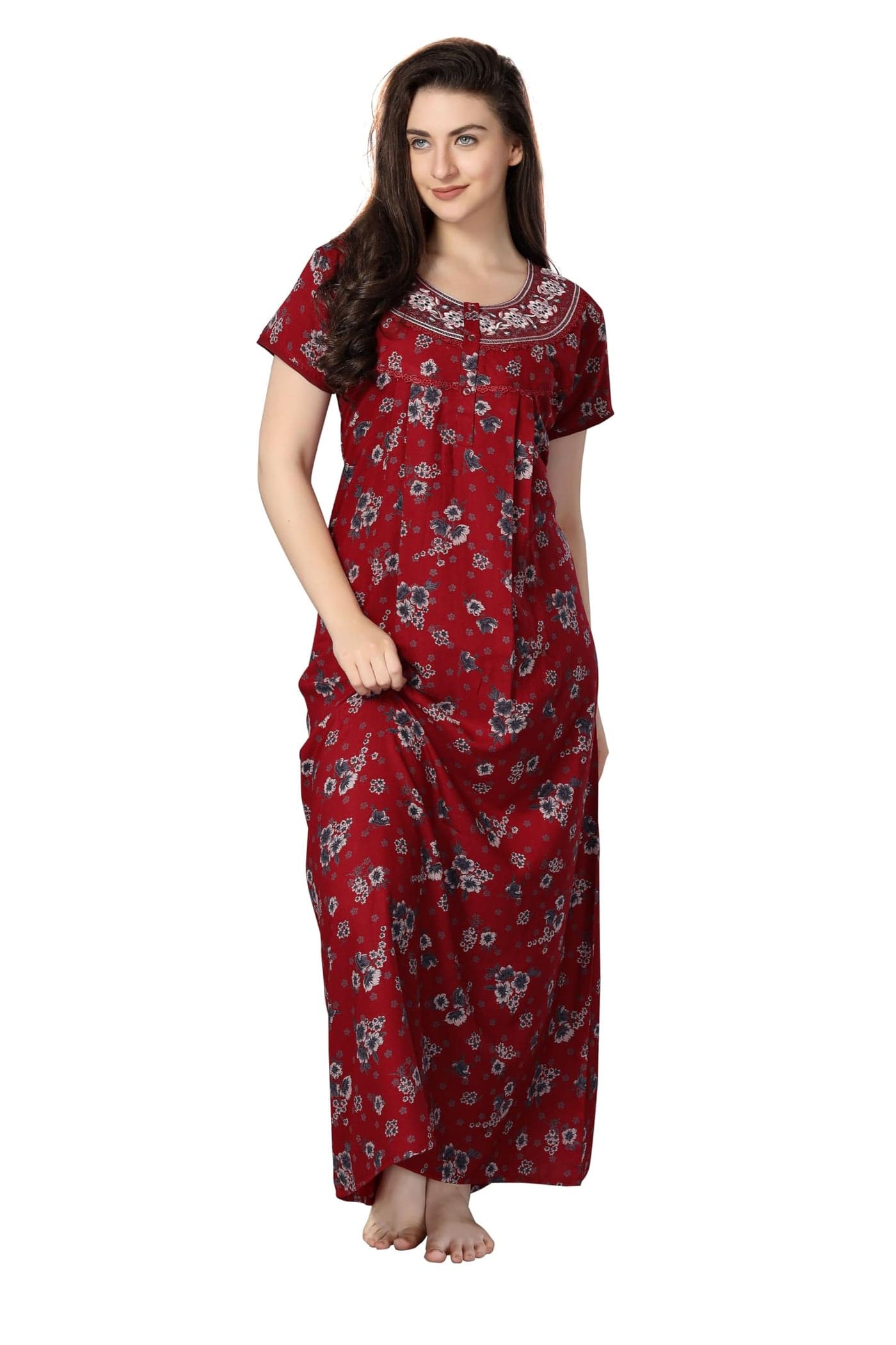 Soulemo Women's Alpine Blended Printed Floor Length Nighty (XL - Bust 48, Maroon) 1635AXL
