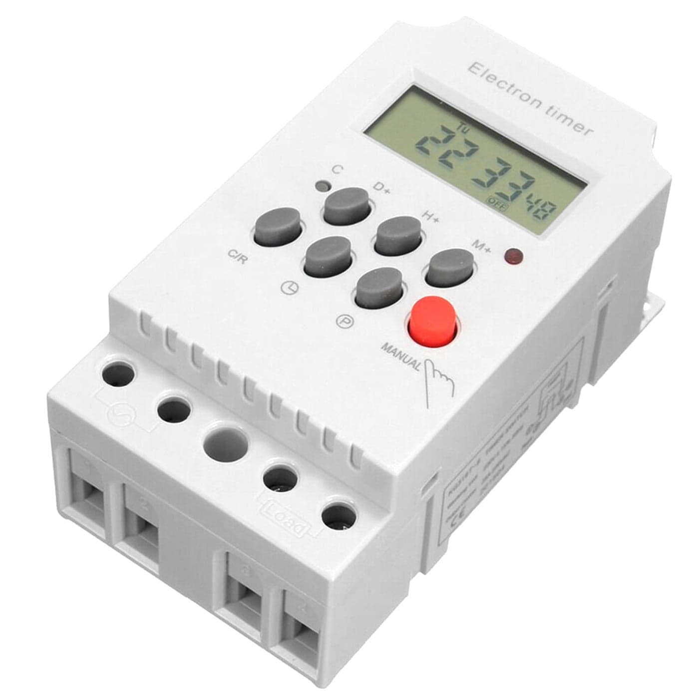 AC 220V 25A Din Programmable Electronic Digital Timer Switch White 15 x 7 x 12cm