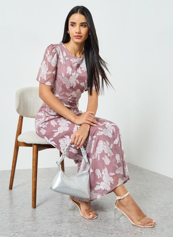 Lilac Floral Print A-Line Maxi Dress