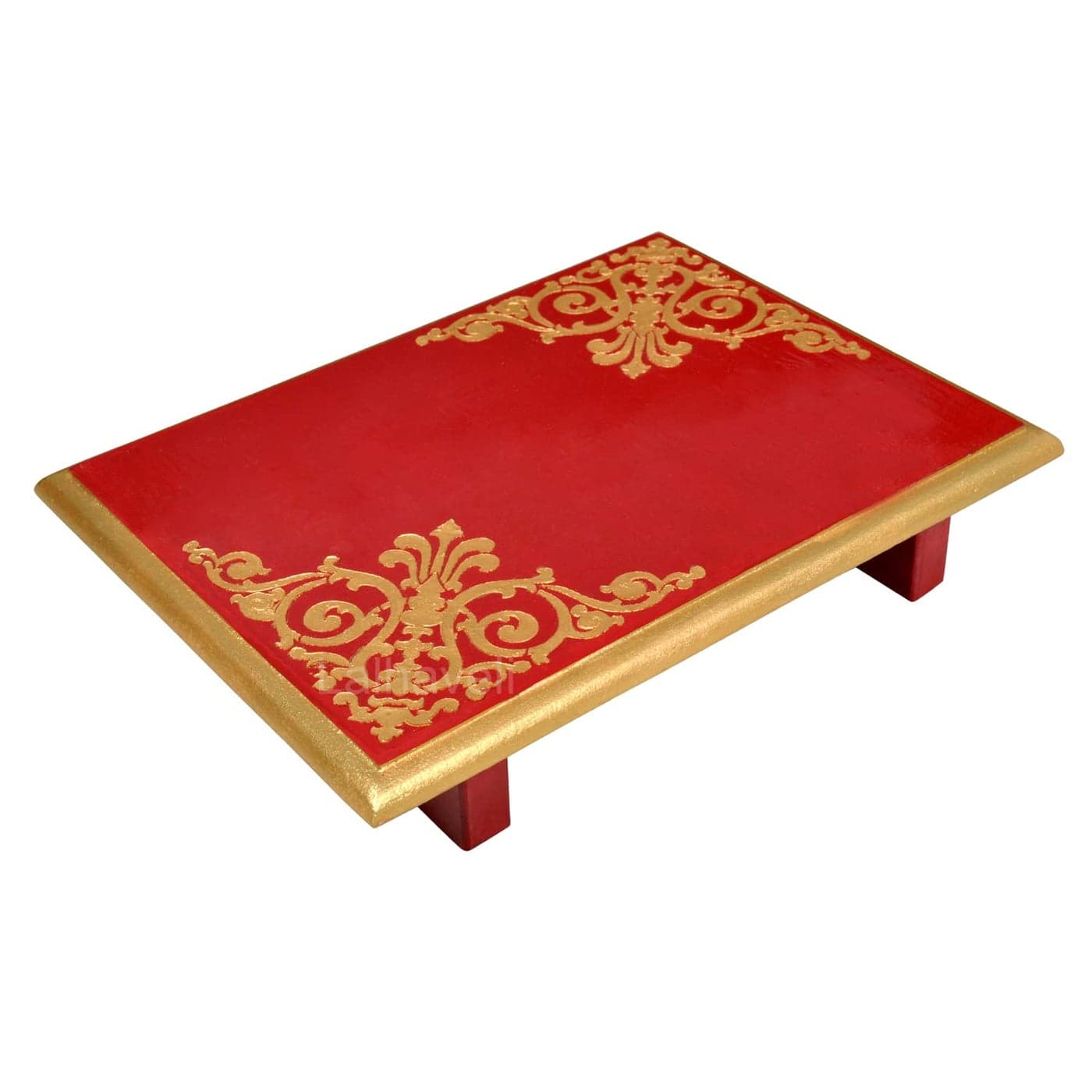 Lalhaveli Puja Peetalu Small Pata Wooden Red Peeta for Sitting Pooja Patla Hand Painted for Home Kitchen Temple Decor 11 X 8 X 2 Inch