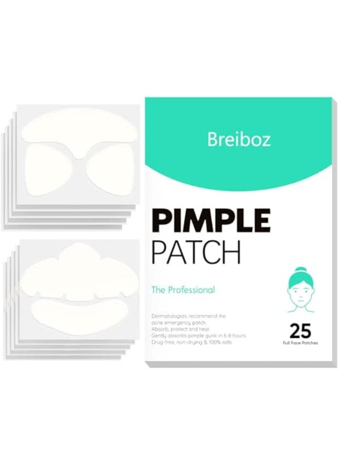 Breiboz Full Face Pimple Patches5 PackBig Hydrocolloid Acne PatchesSkin Care Zit Patches for Whole FaceNose Chin Forehead Cheeks wTea Tree Oil Salicylic Acid Cica Oil5 Pack25 Patches