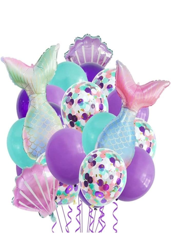 22PCS Mermaid Balloon Garland Set – Vibrant Mermaid Tail and Sea Shell Balloons for Birthday and Baby Shower Decorations