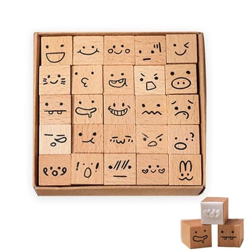 25 Pieces Wooden Rubber Stamp Set Plant Decorative Wooden Stamp DIY Craft Cute Butterfly Botanical Designs for Journals Scrapbooks Planners and DIY Crafts Emoji