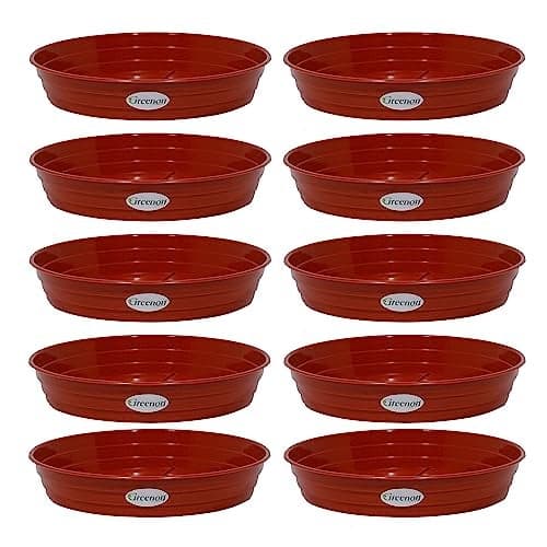 GREENON® 7 inch Plant Saucer | Pack of 10 | Brown | Heavy Duty Gamla Dripping Plate,Tray | Saucer High Sides Help Retain Excess Water | Suitable for Indoor and Outdoor Balcony Garden