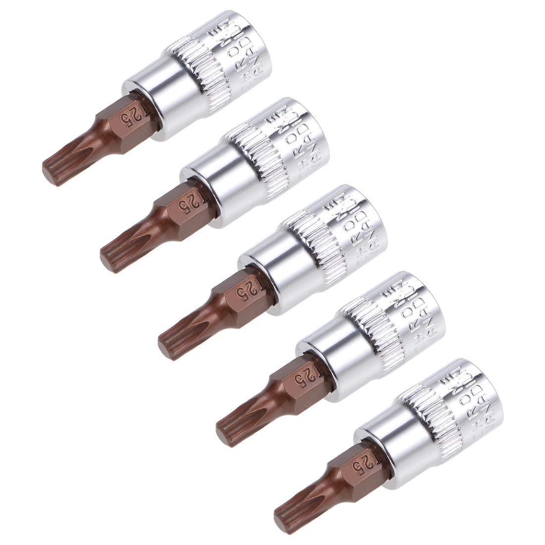 uxcell 5pcs 14 Drive x T25 Torx Bit Socket S2 Steel Bits CRV Sockets 38mm Length Use with Ratchet Wrench Slide Bar Extension Rod