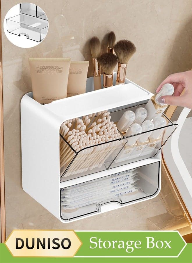 Wall Mounted Storage Box, Double Layer Plastic Drawer Organizer, Multifunctional Bathroom Toilet Paper Holder, Cosmetics Storage Box,With Handle, Waterproof And Dustproof,Suitable For Bathroom, Kitchen, Living Room, Bedroom, 17.2 * 10.8 * 16.3cm
