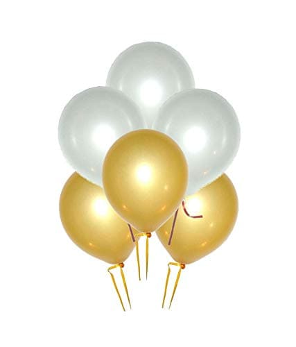 Evisha HD Big Size 50 pcs Metallic | Latex Balloons | Theme Party, Party Decoration | Birthday Party Balloons | Balloons for Party Decoration (White Golden)