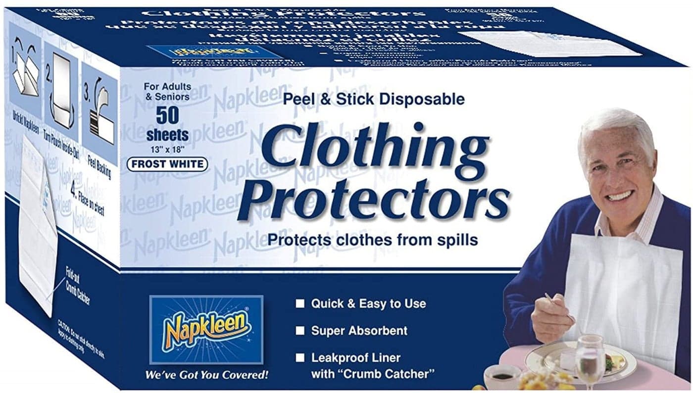 Napkleen Disposable Clothing ProtectorsBibs SelfAdhesive Size Adult 13 x 18 Inch Color White 1Box of 50