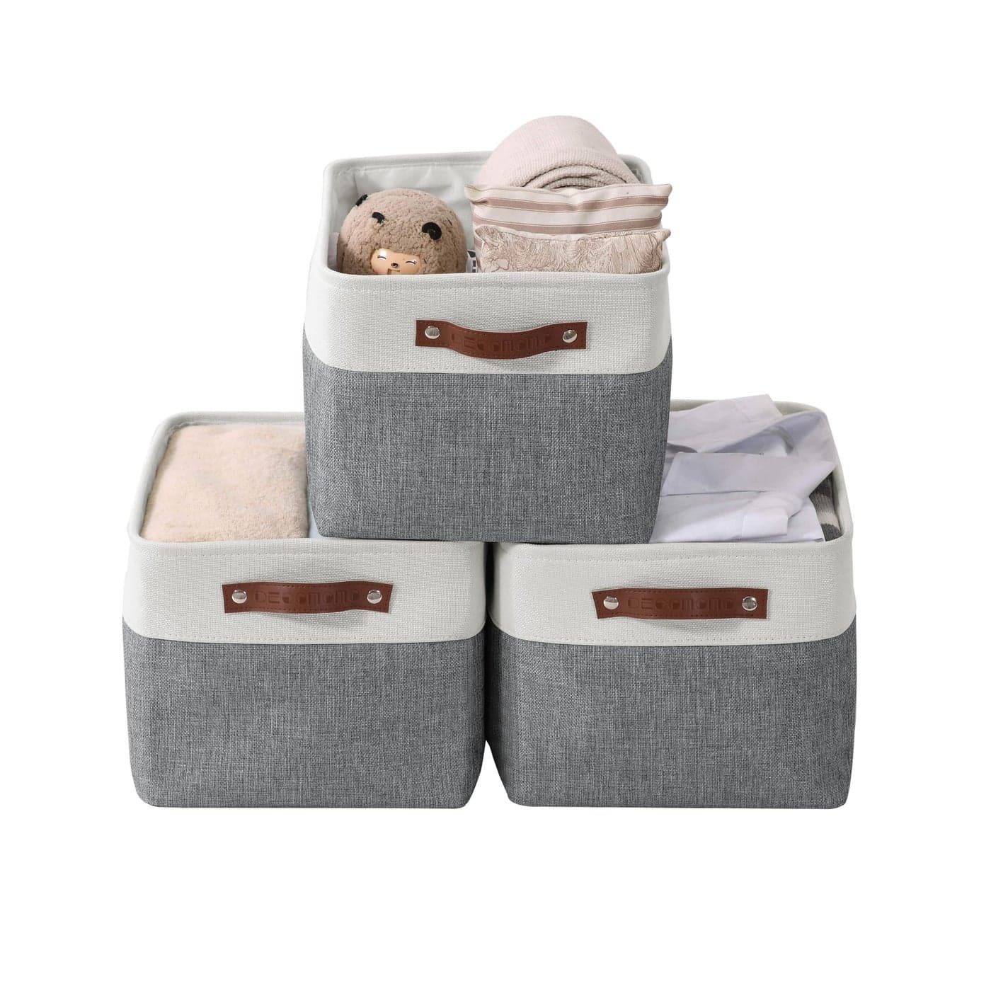 DECOMOMO Storage Bins Fabric Storage Baskets for Shelves Linen Closet Organization Toys Nursery Slate Grey and White Large 3 Pack