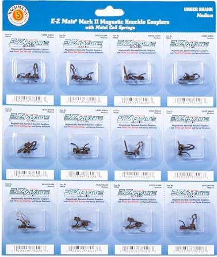 Bachmann Trains - E-Z MATE MARK II COUPLERS - MAGNETIC KNUCKLE COUPLERS with METAL COIL SPRING - UNDER SHANK - MEDIUM (12 pair/card) - HO Scale