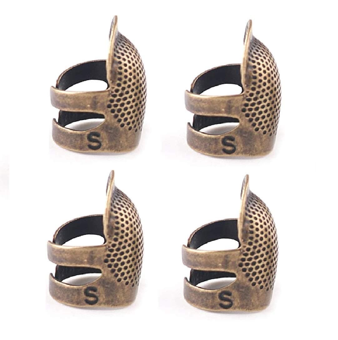 SAHAYA Pack of 4 Adjustable Brass Finger Protector Thimble for Sewing Embroidery Needlework (SAH 4pcs M Thimble)