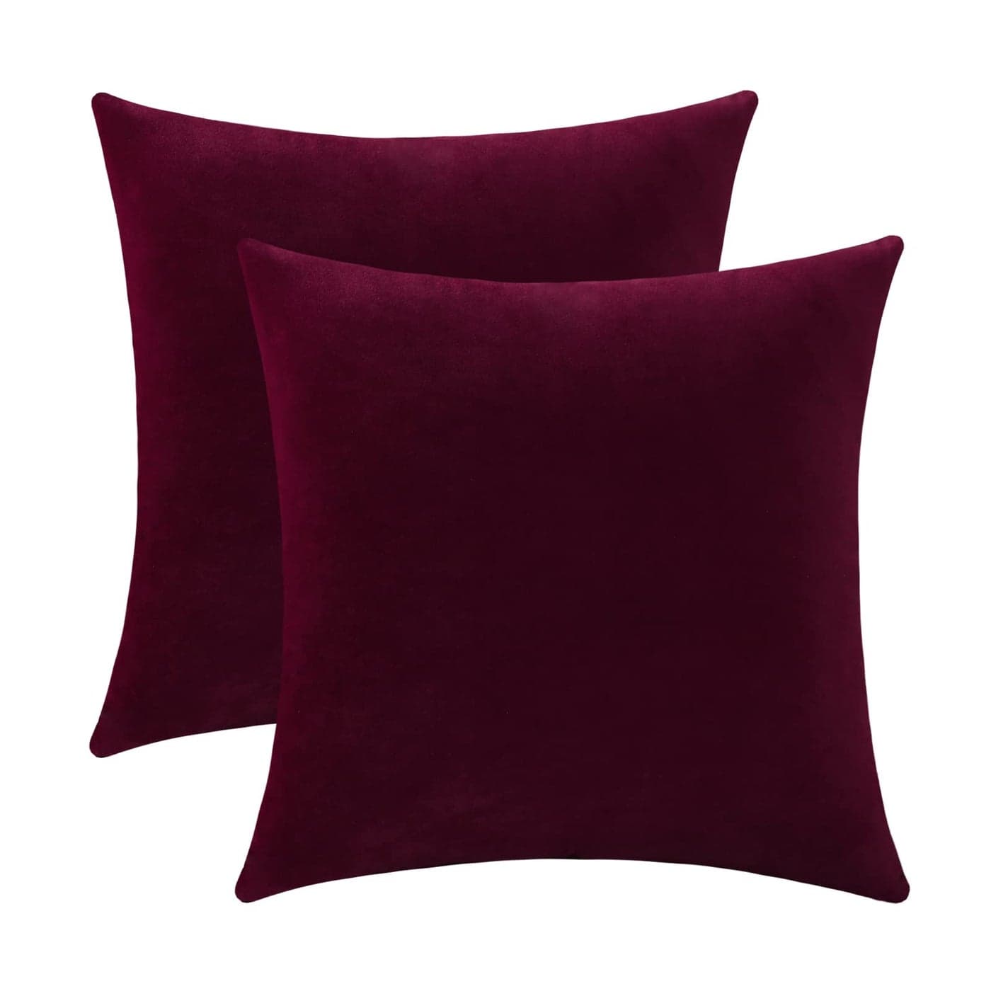 Jeneoo Set of 2 Comfy Soft Thick Velvet Throw Pillow Covers for Sofa Couch Decorative Solid Square Cushion Cases for Bedroom Car 18 x 18 Inches Burgundy Red