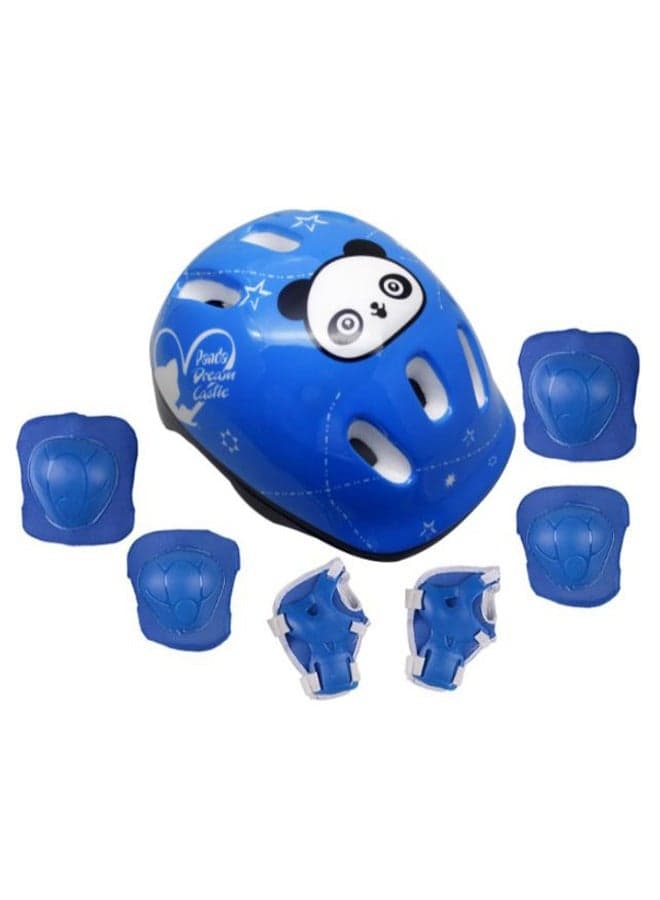 Kids Bike Helmet Set Skateboard Knee Pads - Kids Helmet Elbow Pads Wrist Guards Adjustable for 3~10yrs Girl Boy Kids Protective Gear Set for Sport Cycling Bike Roller Skating Scooter (Blue)
