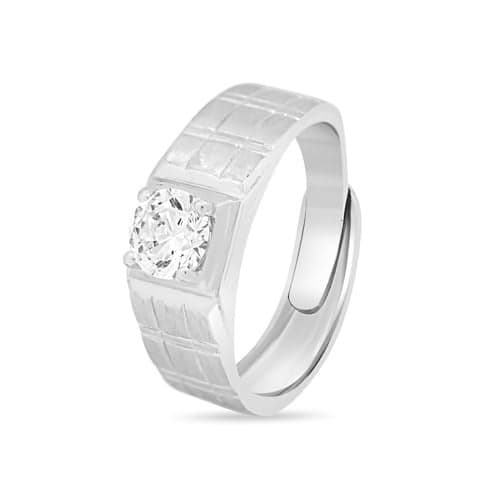 ZAVYA 925 Sterling Silver Cubic Zirconia CZ Studded Rhodium Plated Adjustable Ring for Men | Gift for Men and Boys | With Certificate of Authenticity and 925 Hallmark