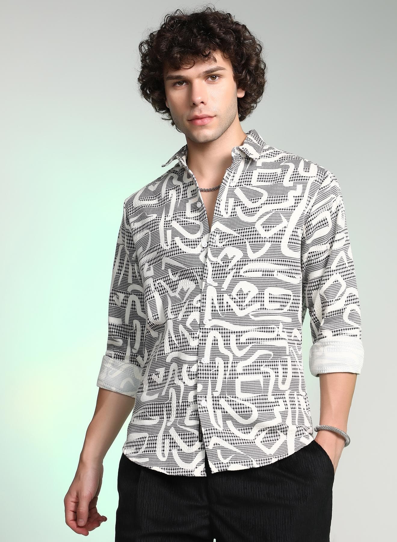 Men's Off-White & Charcoal Black Viper-Block Shirt