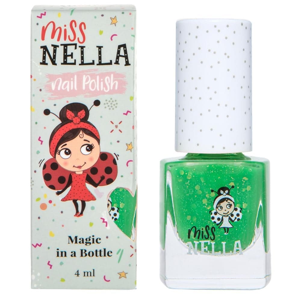MISS NELLA KISS THE FROG–Safe Special green Glitter Nail Polish for Kids, Non-Toxic & Odor Free Formula for Children and Toddlers, Natural Water Based for Easy Peel Off