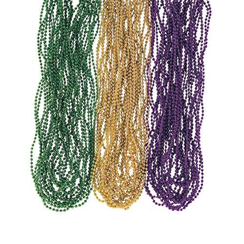 Fun Express - Metallic Mardi Gras Beads for Mardi Gras - Jewelry - Mardi Gras Beads - Mot Round - Mardi Gras - 144 Pieces