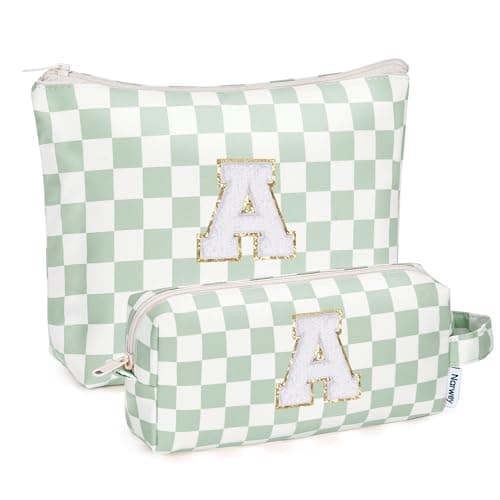 Narwey Graduation Gifts for Teen Girls Kids Tween, Initial Makeup Bag, Personalized Monogram Cute Travel Cosmetic Bag, Trendy Stuff 6-18 Years Old, Birthday Teacher Bridesmaid Mom Gifts for Women (A)
