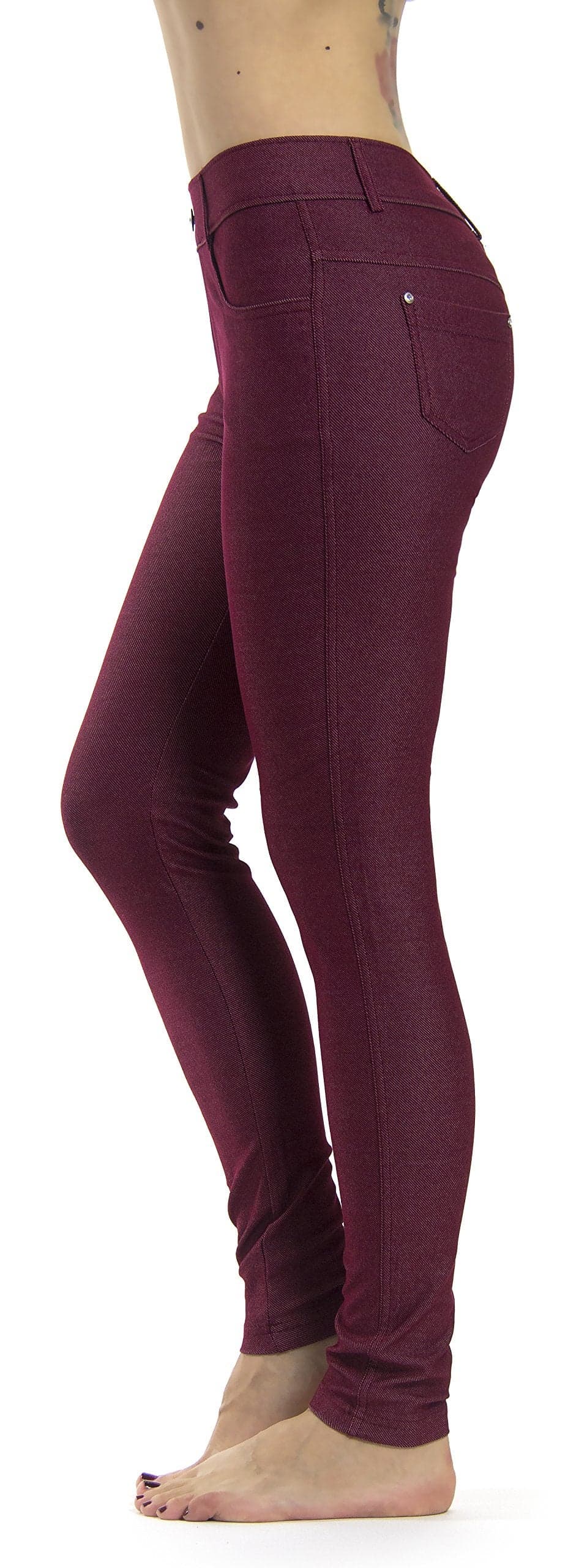 Prolific Health Women's Jean Look Jeggings Tights Slimming Many Colors Spandex Leggings Pants S-XXXL (Medium, Burgundy)