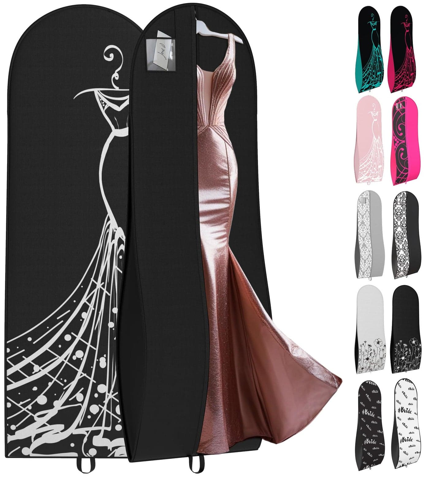 Your Bags Womens Dress and Gown Garment Bag 72x24 and 10 Tapered Gusset Prom Bags TiffanyBlack Dress Print